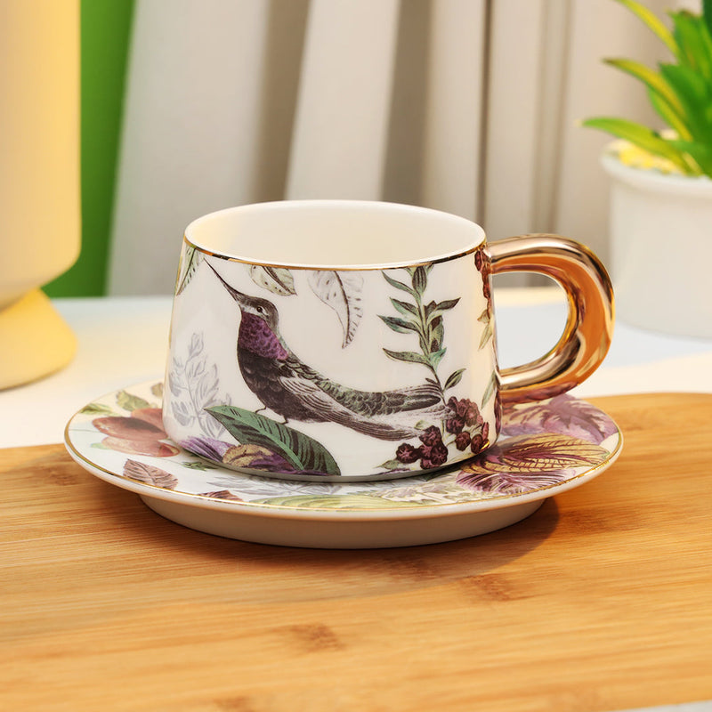 Tropical Design Bone-China Cup with Saucer