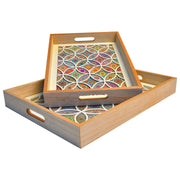 Pair of White Circle Design Rectangular Wooden Serving Tray (4534956687469)