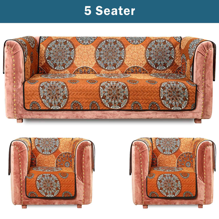 Ethnic Circular Motifs Quilted Sofa Cover Set
