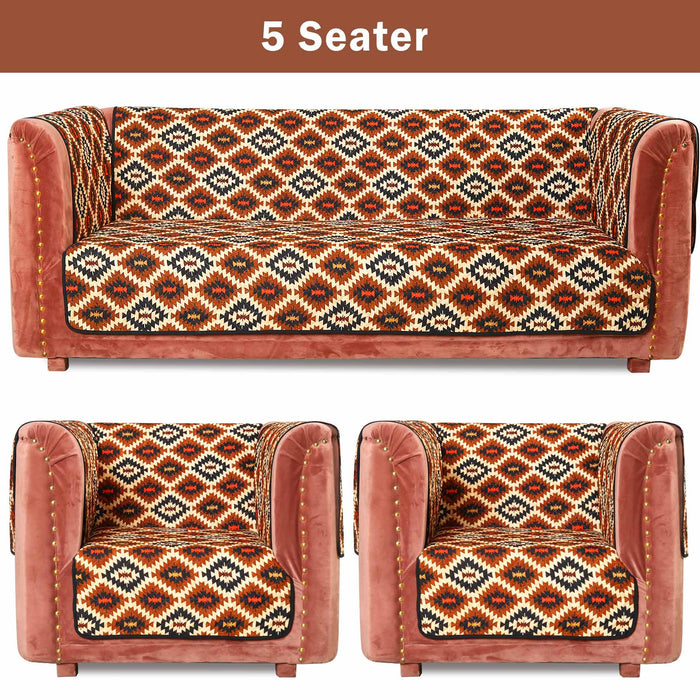 Ethnic Stretched Brown Quilted Sofa Cover Set