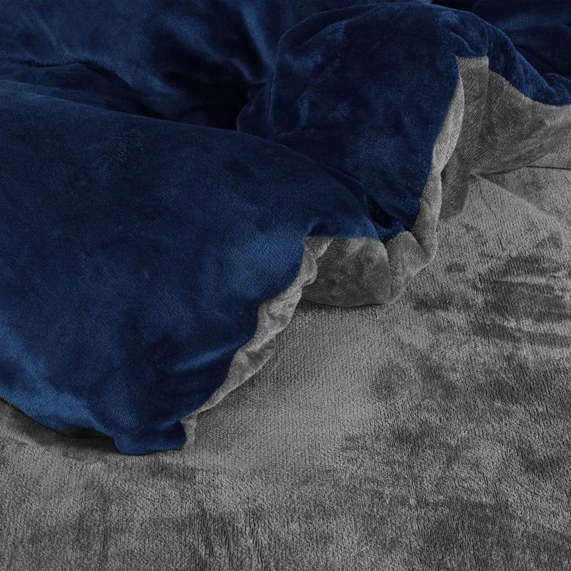 Fleece Bedsheet and Reversible Razaye 6pc Set Navy-Grey