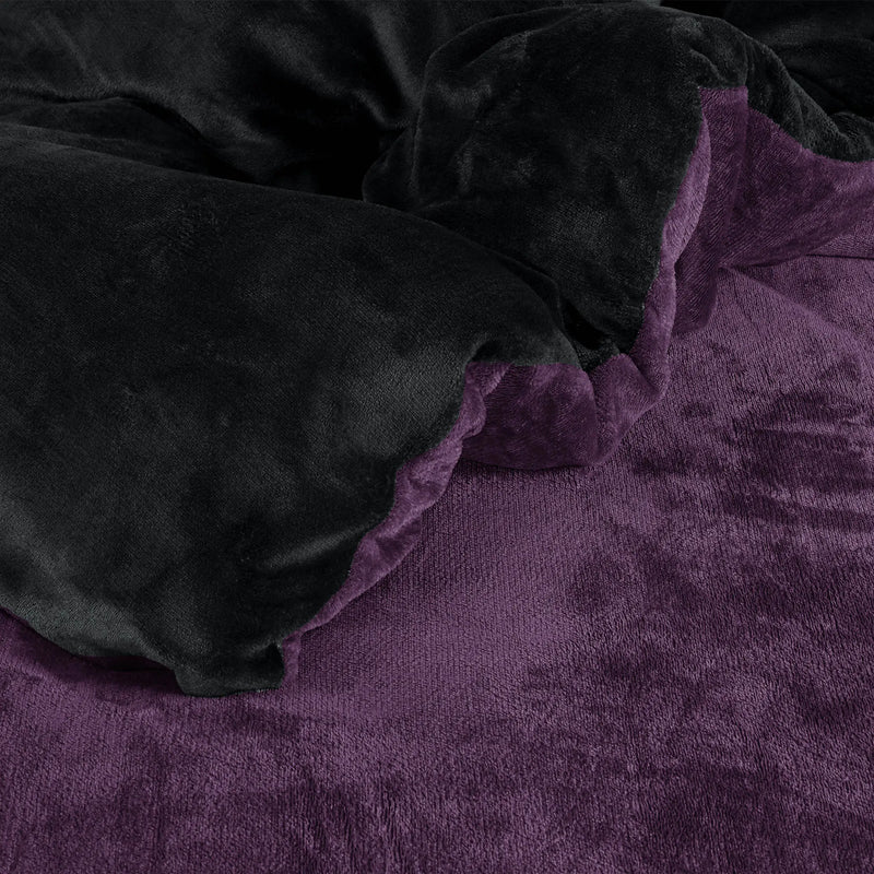 Fleece Bedsheet and Reversible Razaye 6pc Set Plum-Jet Black