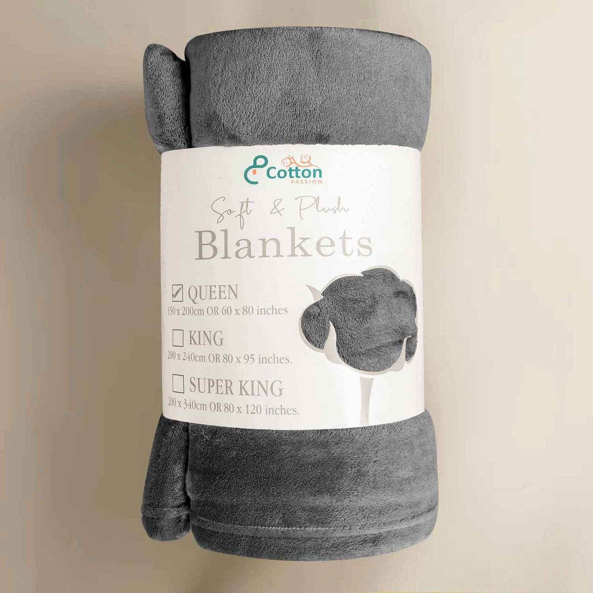 Supersoft 310 gsm Snuggly AC Fleece Blanket Grey — Cotton Passion