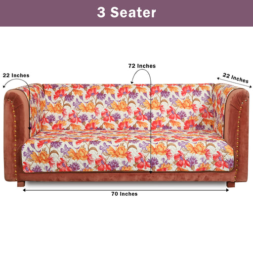 Three-seater sofa with matching floral fabric and brown armrests; product image shows size comparison across1320? Not needed.