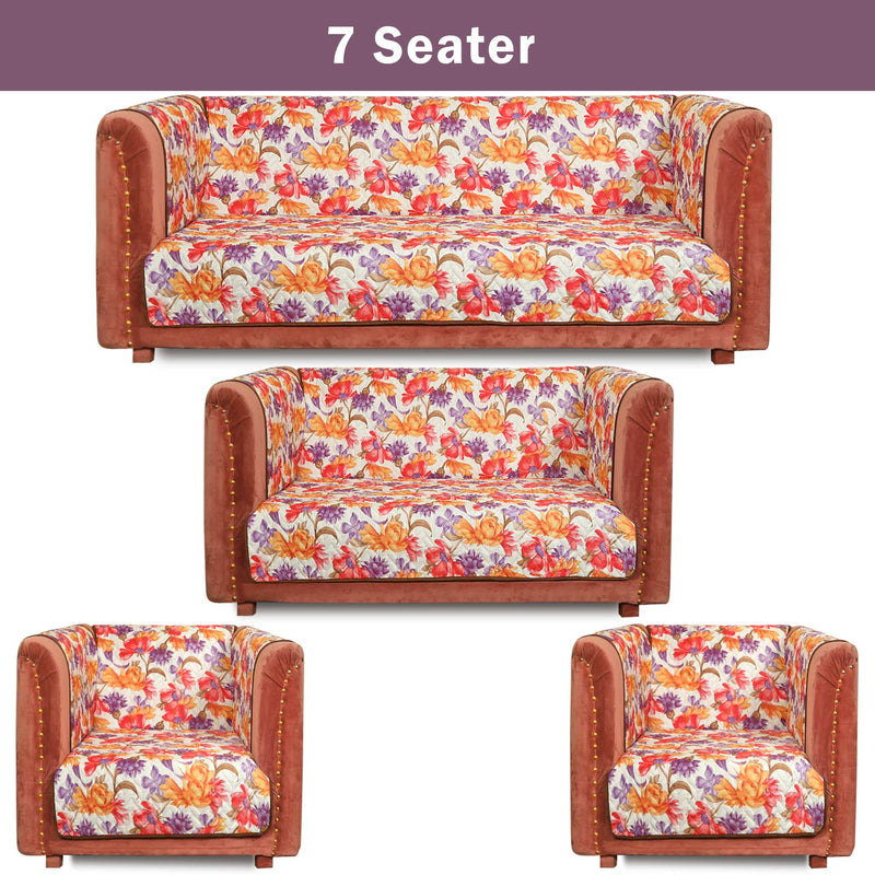 Two-seater sofa with floral upholstery and brown arms, dimensions show 72 inches length and 45 inches width.