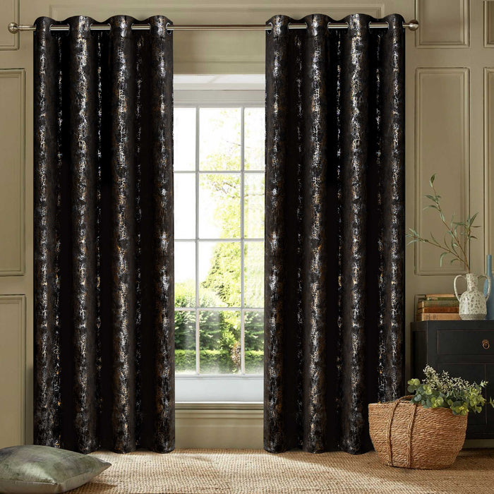 Foil Textured Velvet Curtain Panels Black