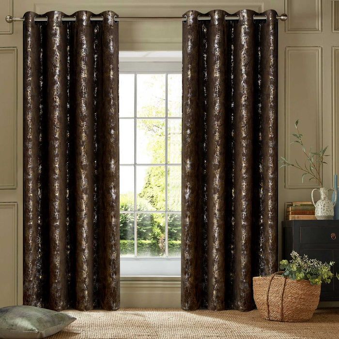 Foil Textured Velvet Curtain Panels Brown