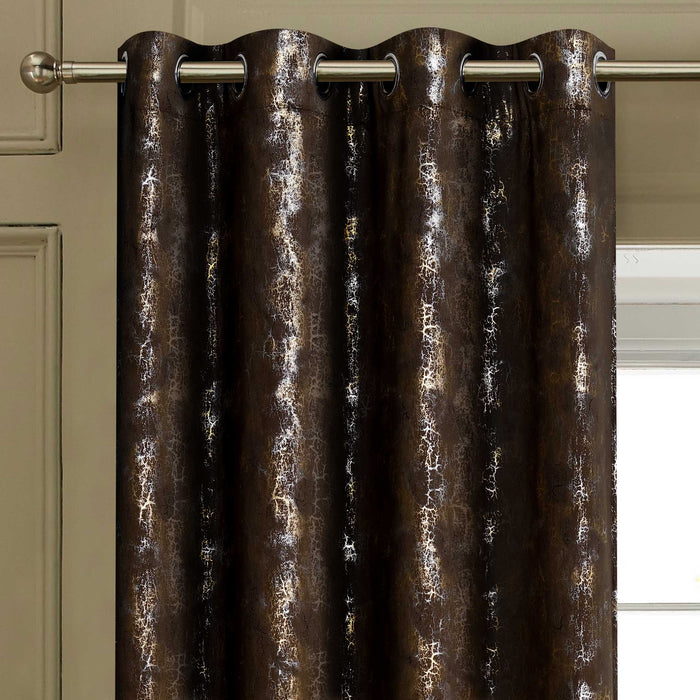Foil Textured Velvet Curtain Panels Brown