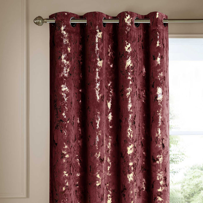 Foil Textured Velvet Curtain Panels Maroon