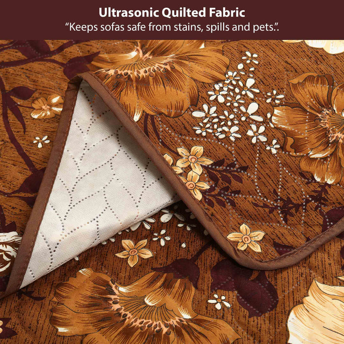 Hibiscus Brown Quilted Sofa Cover Set