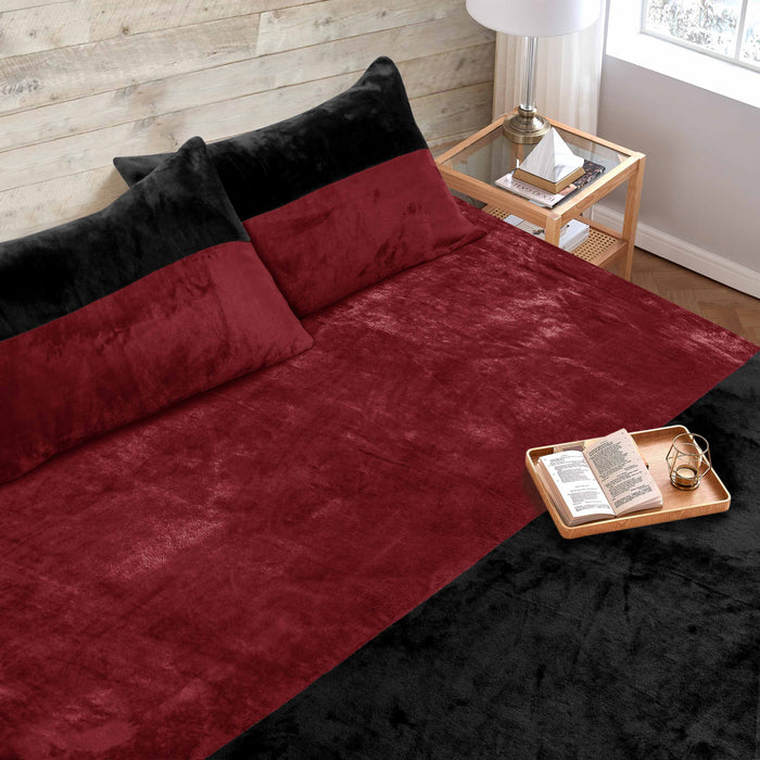 Horizontal Bicolor Fleece Fitted Sheet (Burgundy-Black)