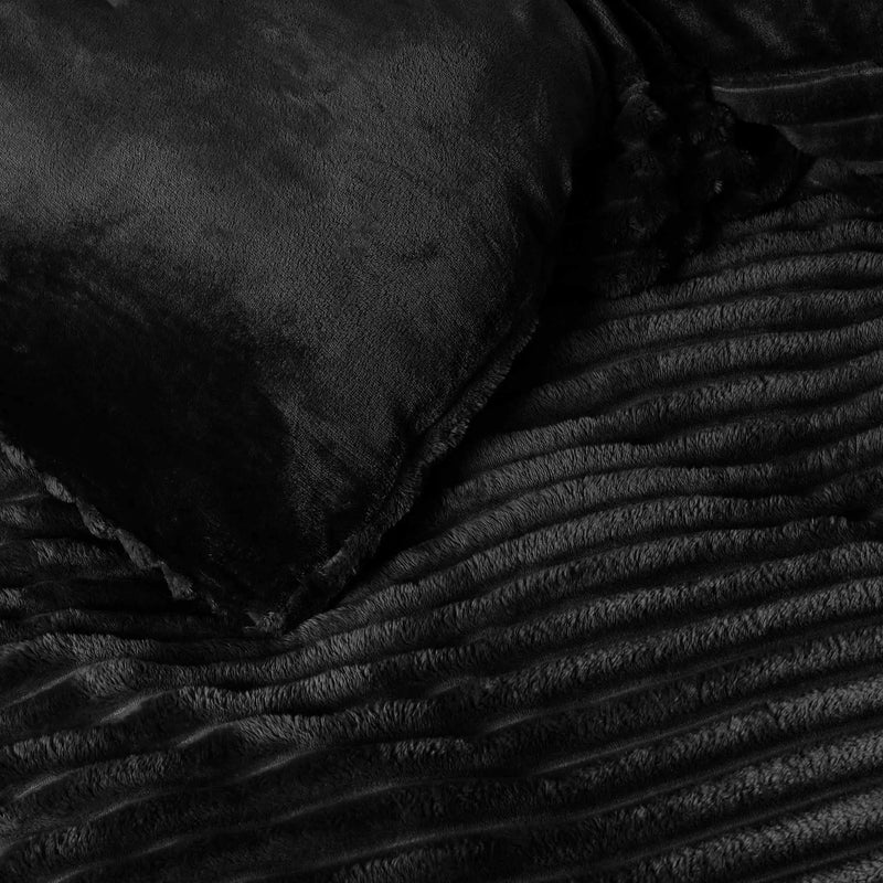 Jacquard Stripe Flannel Fleece 6pc Razaye Set-Jet Black