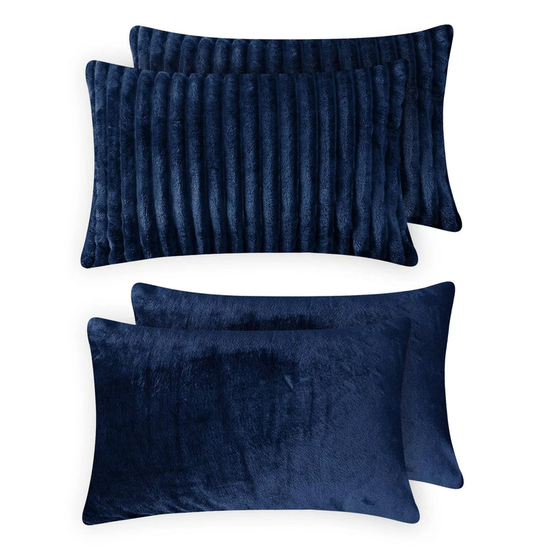 Jacquard Stripe Flannel Fleece 6pc Razaye Set-Navy