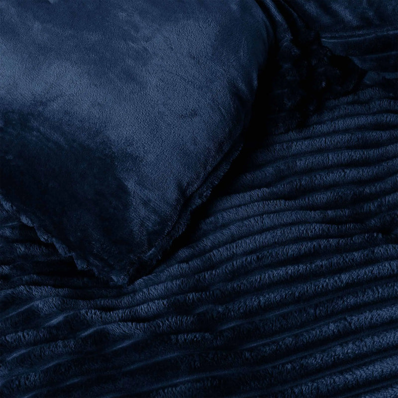 Jacquard Stripe Flannel Fleece 6pc Razaye Set-Navy