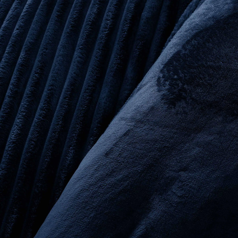 Jacquard Stripe Flannel Fleece 6pc Razaye Set-Navy