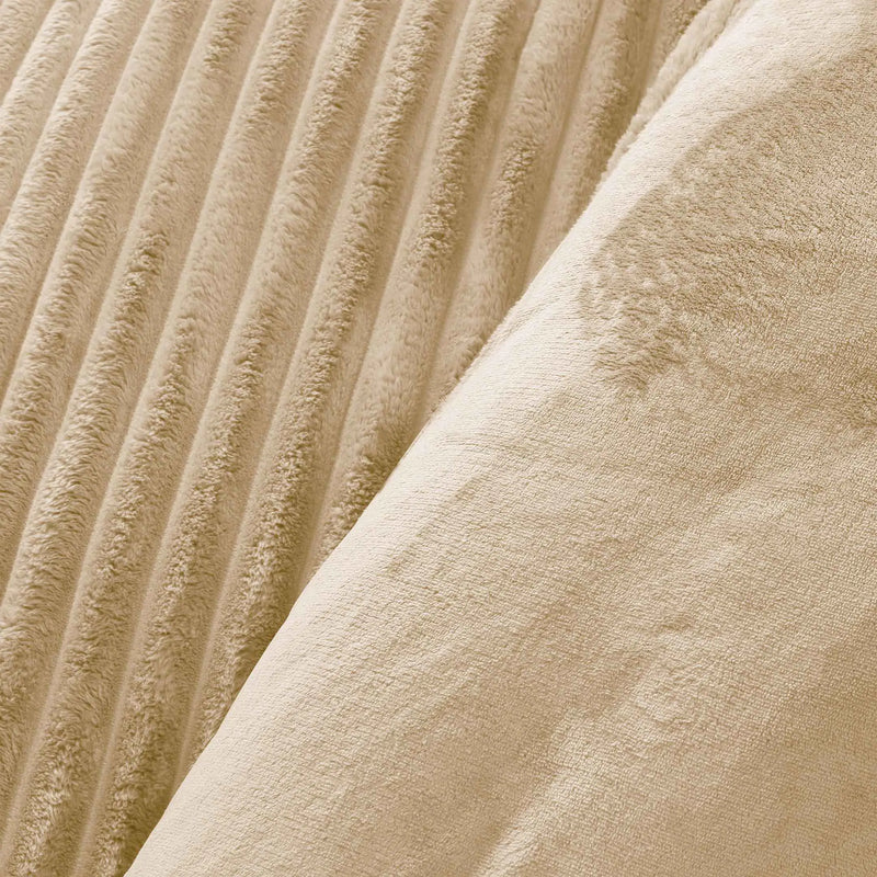 Jacquard Stripe Flannel Fleece 6pc Razaye Set-Sand