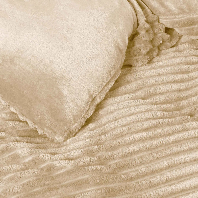 Jacquard Stripe Flannel Fleece 6pc Razaye Set-Sand