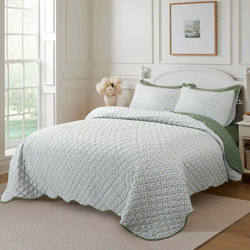 Green Grove Block Print Bedspread
