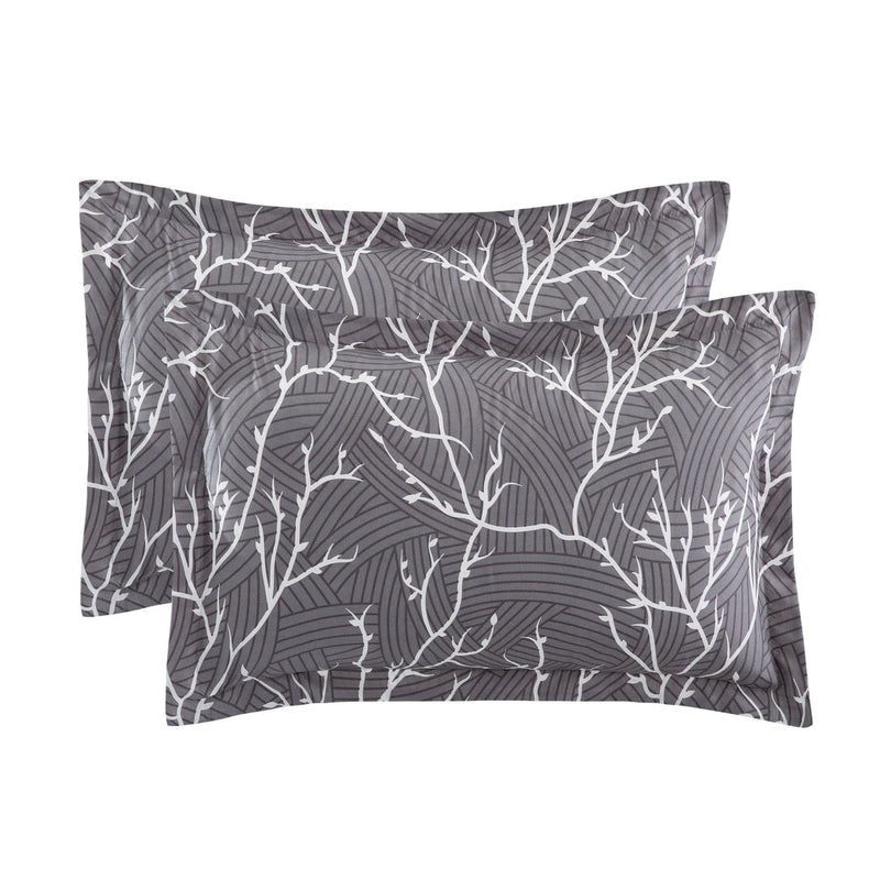 Microfiber Duvet Cover with Pillow Cases Grey Boughs Design