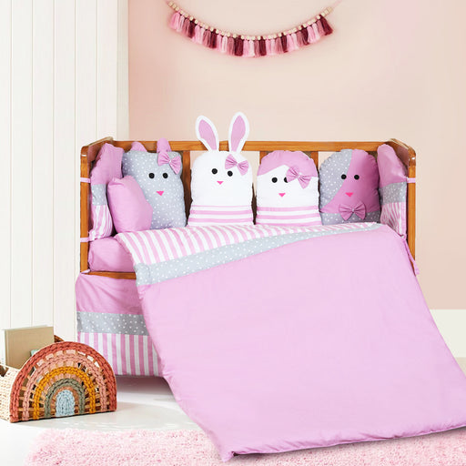 luxury pink bunny baby cot set