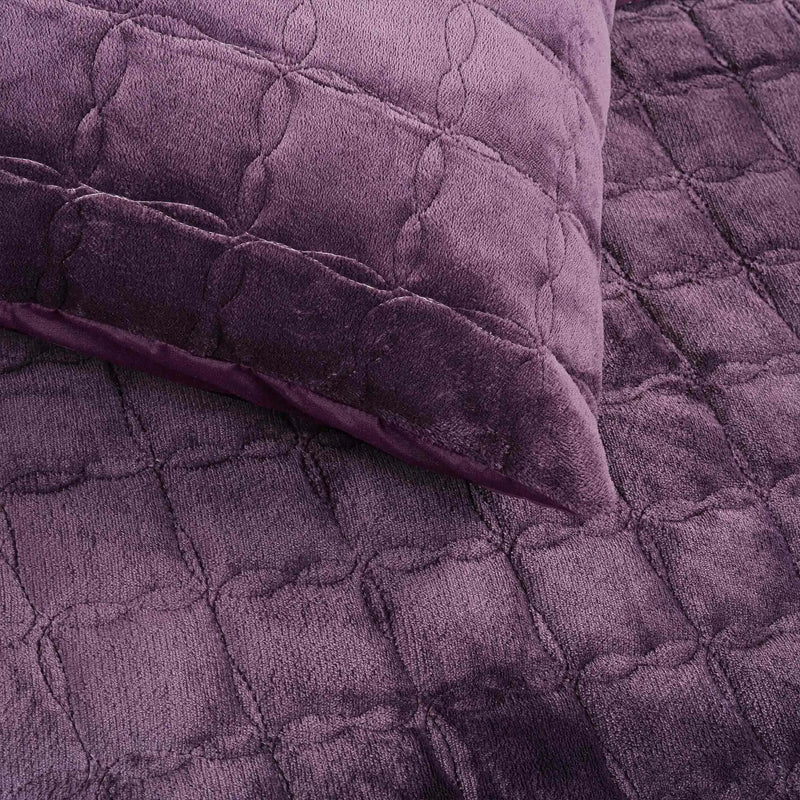 Luxury Quilted Fleece 6pc Bedding Set-Plum