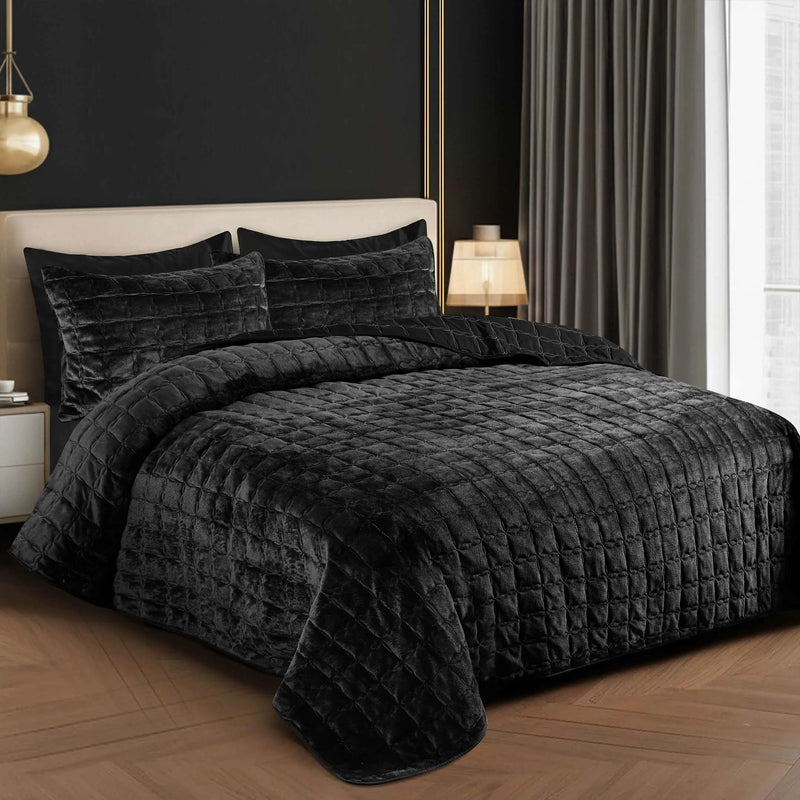 Luxury Quilted Fleece 6pc Bedding Set-Jet Black