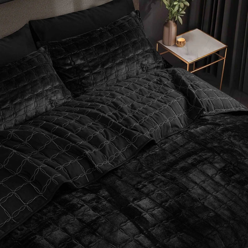 Luxury Quilted Fleece 6pc Bedding Set-Jet Black