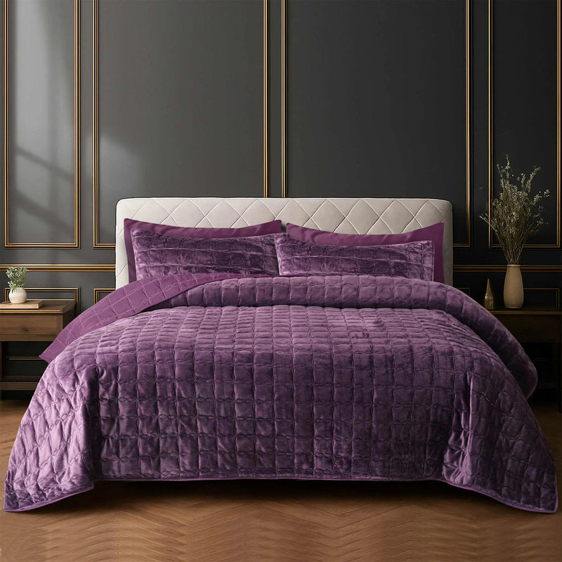 Luxury Quilted Fleece 6pc Bedding Set-Plum