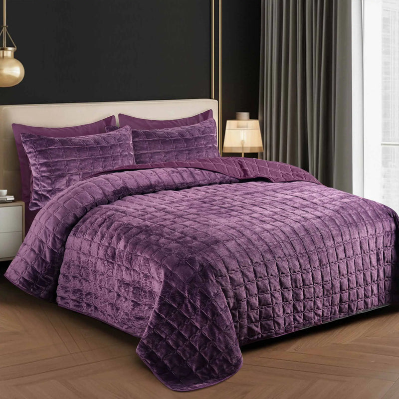 Luxury Quilted Fleece 6pc Bedding Set-Plum