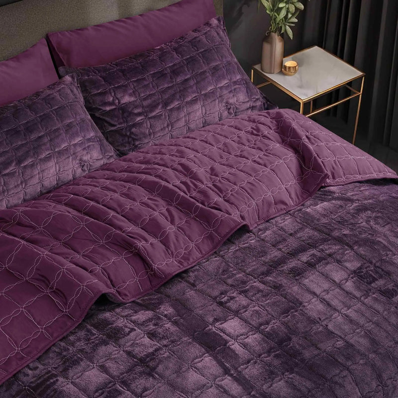 Luxury Quilted Fleece 6pc Bedding Set-Plum