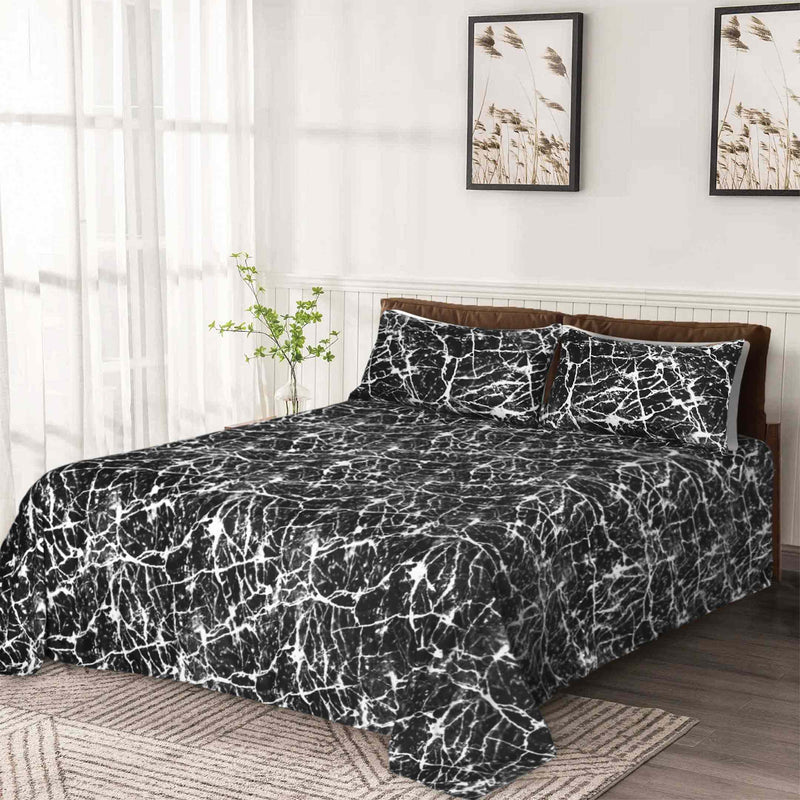 Marble Printed 3-Pcs Microfiber Flat Sheet Set