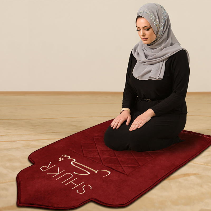 Luxury Bridal Shukar Velvet Embroidered Padded Prayer Mat/Jaye Namaz