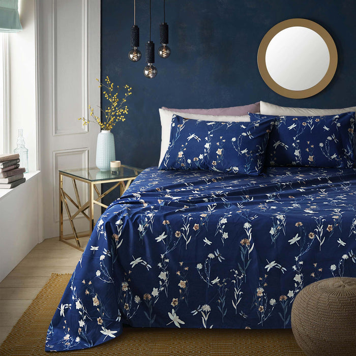 Midnight Dragonfly Printed Bedsheet
