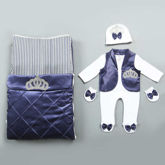 Navy Silk Carry Nest & Waistcoat Baby Bundle