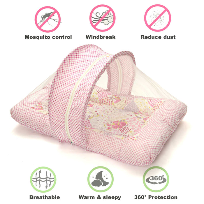 Pink Checkered Mosquito Net Bed