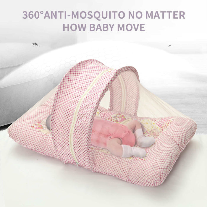 Pink Checkered Mosquito Net Bed