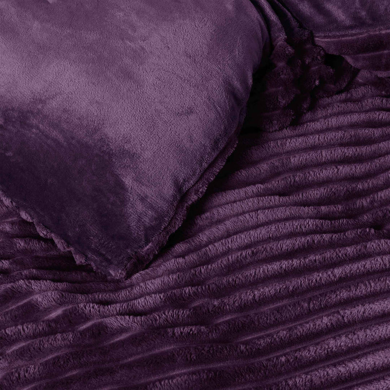 Jacquard Stripe Flannel Fleece 6pc Razaye Set-Plum