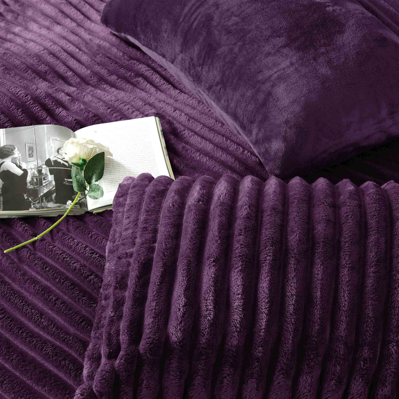 Jacquard Stripe Flannel Fleece 6pc Razaye Set-Plum