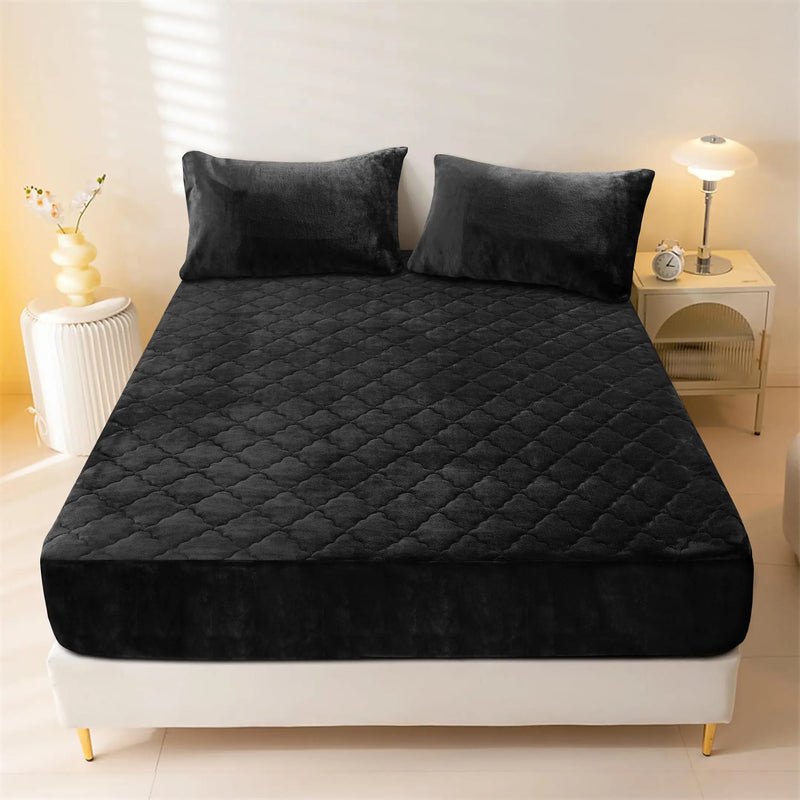 Plush Quilted Fleece Fitted Sheet Jet Black