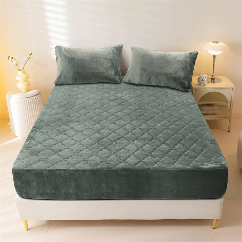 Plush Quilted Fleece Fitted Sheet Grey