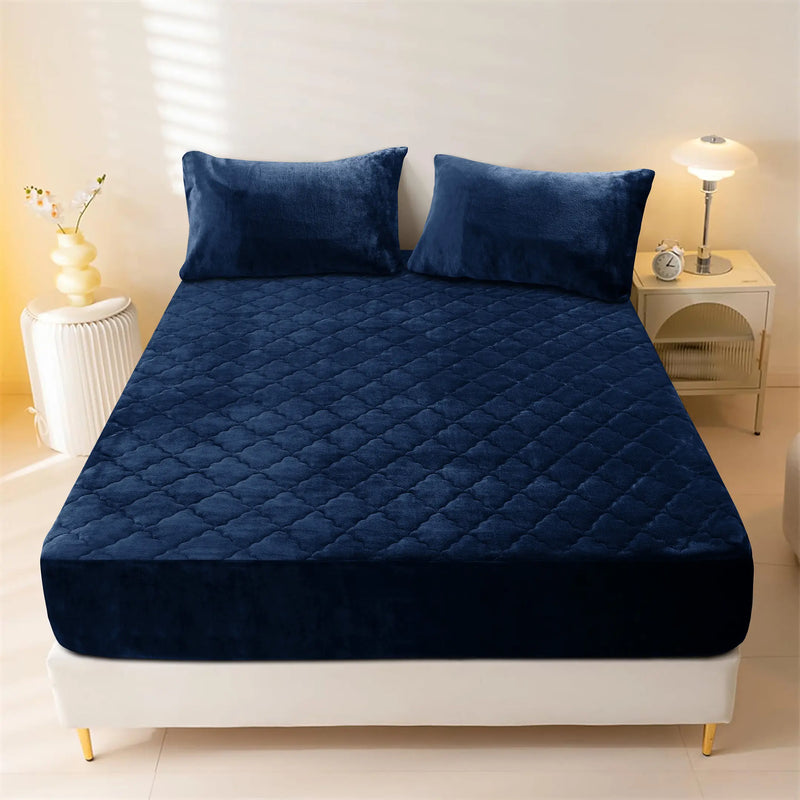 Plush Quilted Fleece Fitted Sheet Navy