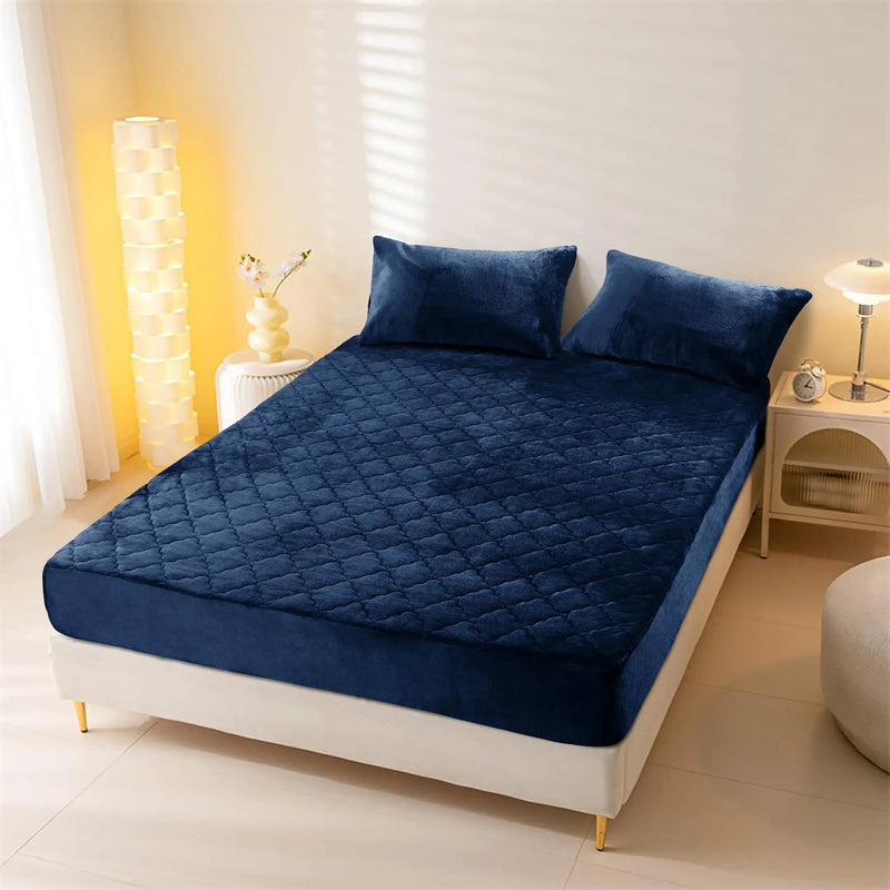 Plush Quilted Fleece Fitted Sheet Navy