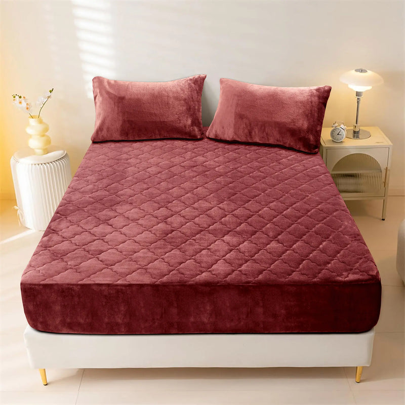 Plush Quilted Fleece Fitted Sheet Burgundy