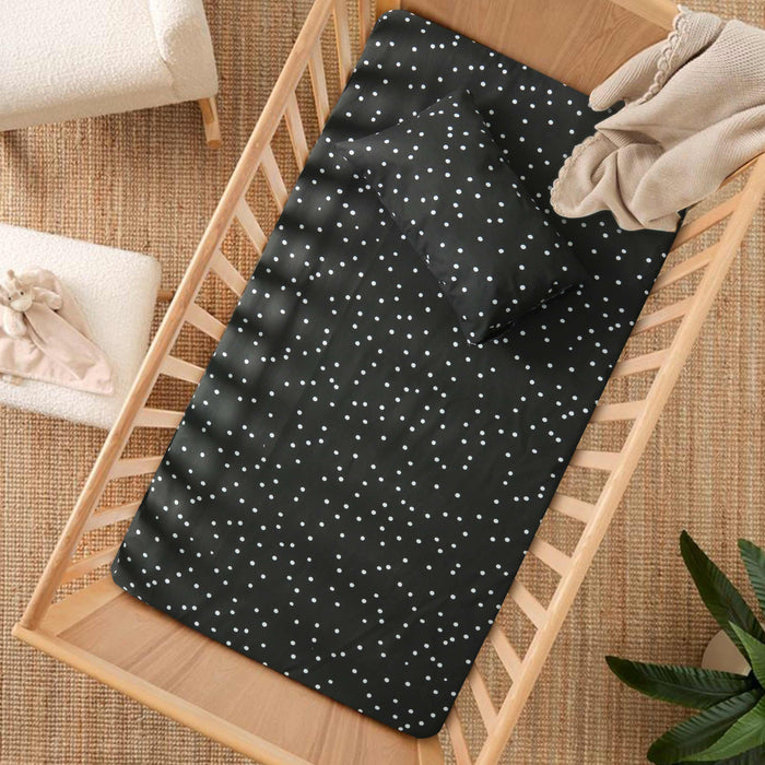 Polka Dots Black Crib Bedsheet & Pillow