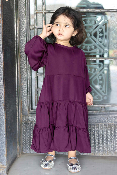 Puff Sleeves Wine Tiered Dress (Mom & Mini)