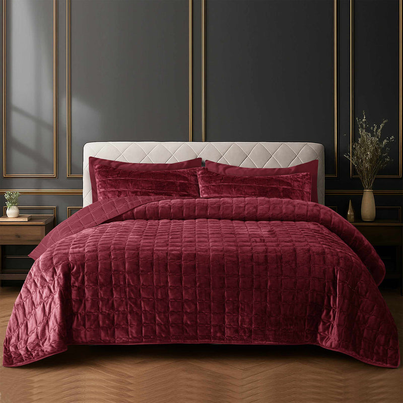 Luxury Quilted Fleece 6pc Bedding Set-Red