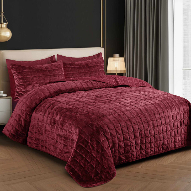 Luxury Quilted Fleece 6pc Bedding Set-Red