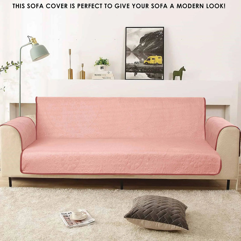 Reversible 100% Waterproof Quilted Sofa Cover Carrot-Pink