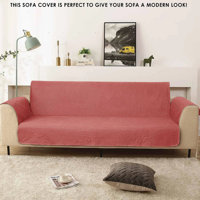 Reversible 100% Waterproof Quilted Sofa Cover Carrot-Pink