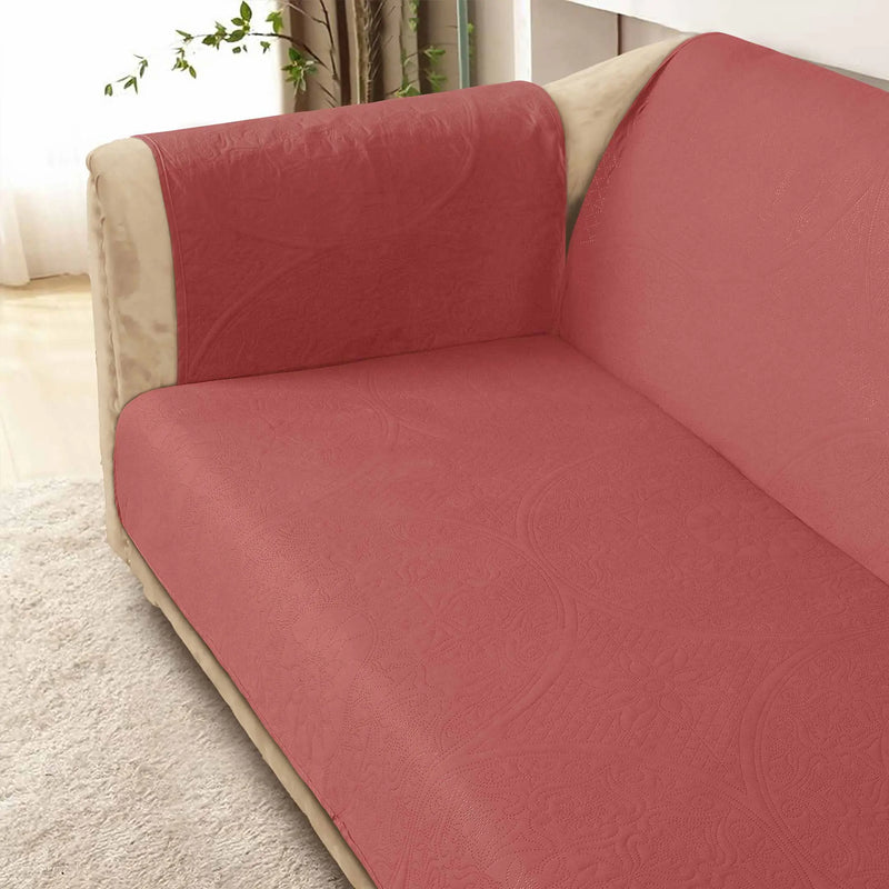 Reversible 100% Waterproof Quilted Sofa Cover Carrot-Pink